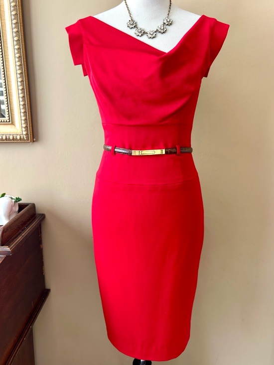 Black Halo Dresses & Skirts - Black Halo Jackie O Belted Cocktail Sheath Dress Cherry Red Size 4